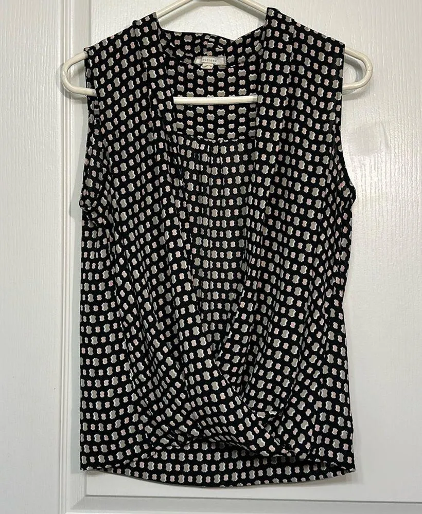 Women's Pleione Plunge Low V-Neck Sleeveless Blouse Black Tan Size XS EUC #7286 - Image 2