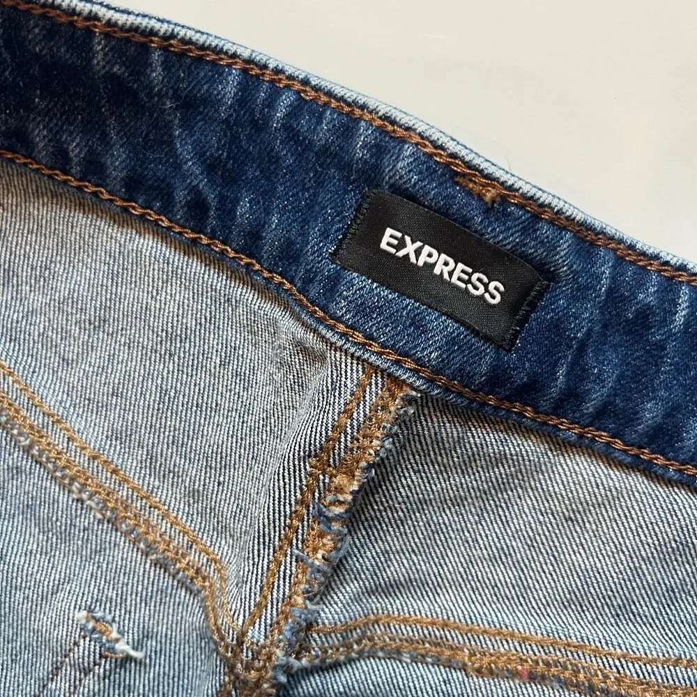 Express Relaxed Straight Low Rise Jeans Women's SZ 6 R Distressed Y2K 90s Dark - Image 9