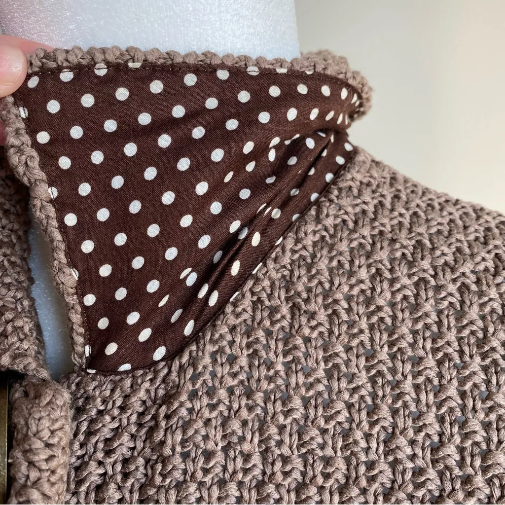 Boden 100% Cotton Heavy Crochet Knit Duster Long Cardigan Jacket Snap Brown Size 8 - Image 10