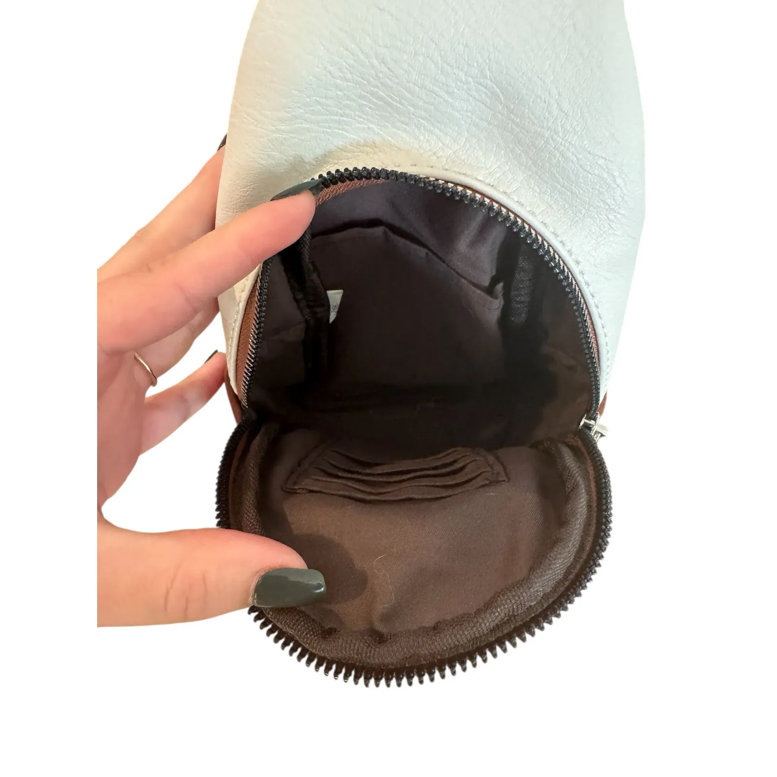 CLUCI Cream & Brown Sling Crossbody Bag with Patterned Strap - Image 6