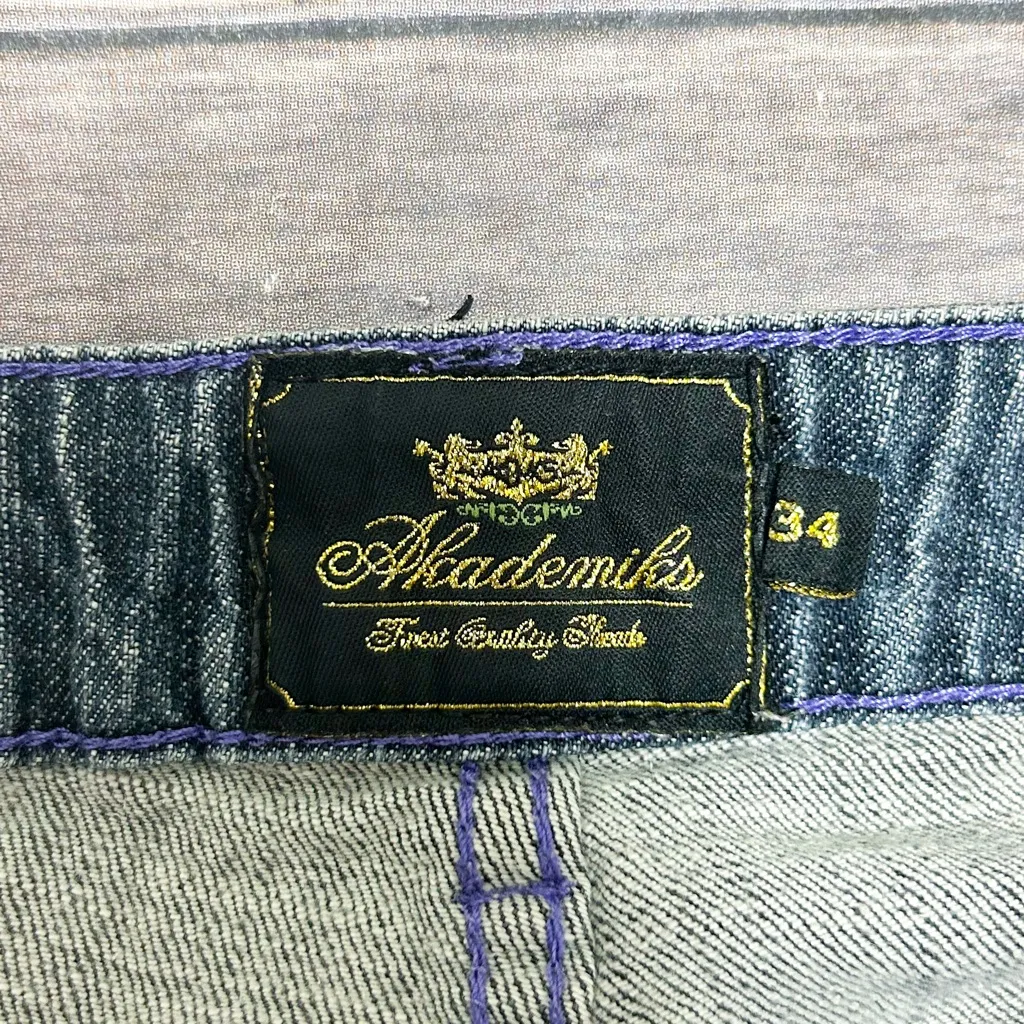 Akademiks Washed Out Black Gray Purple Embroidery Low Rise Bermuda Jean Short 34 - Image 8