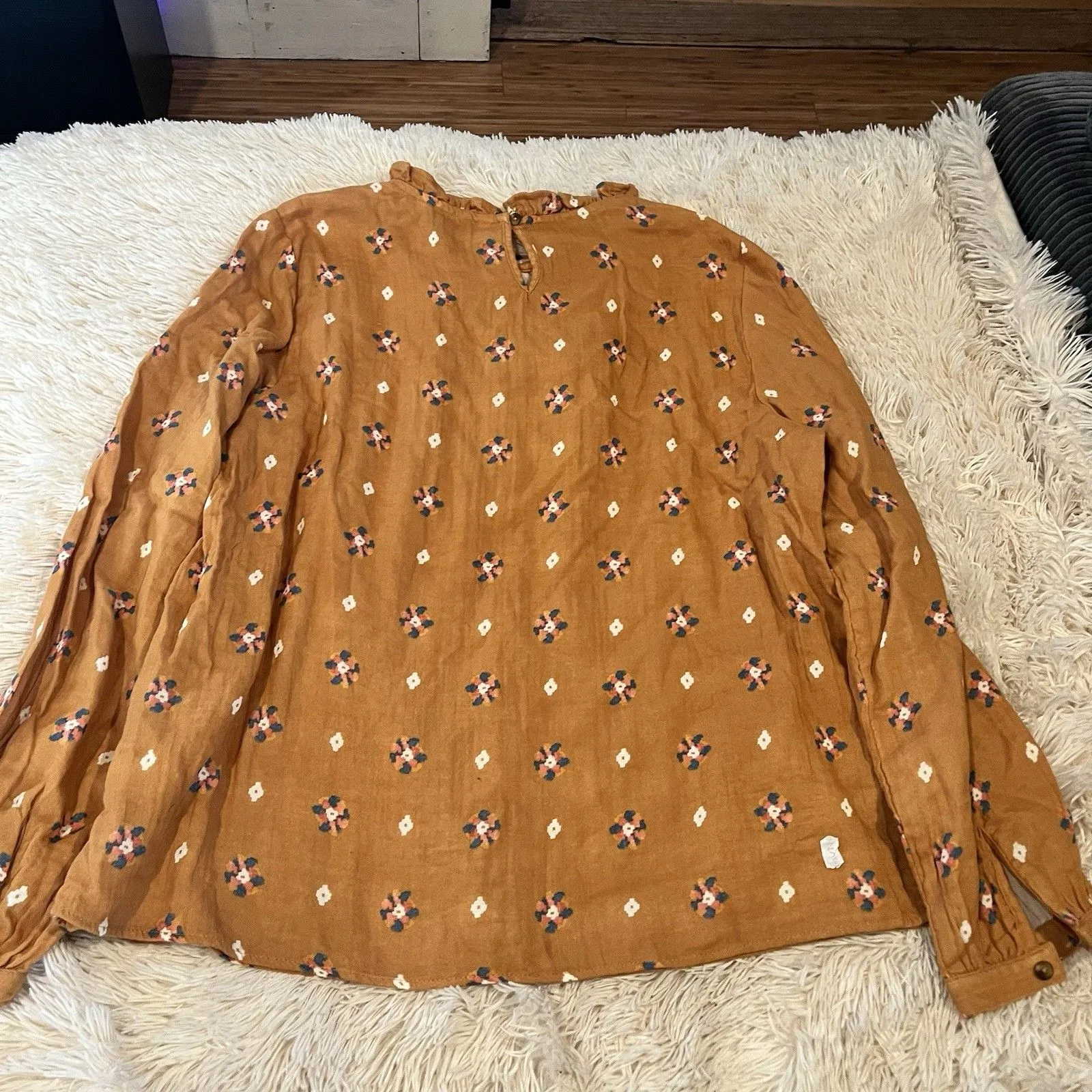 Sonoma Peasant Top Women XL Mustard Floral Peasant Boho Cottagecore Girly Cotton - Image 9