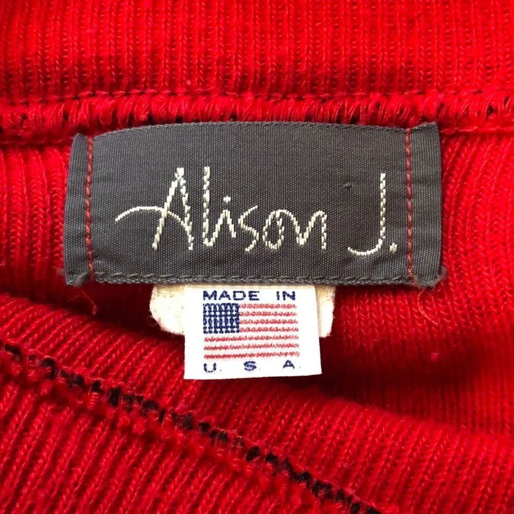 Vintage Alison J Red and Black Striped Low Turtleneck Collar See Measurements Size undefined - Image 8