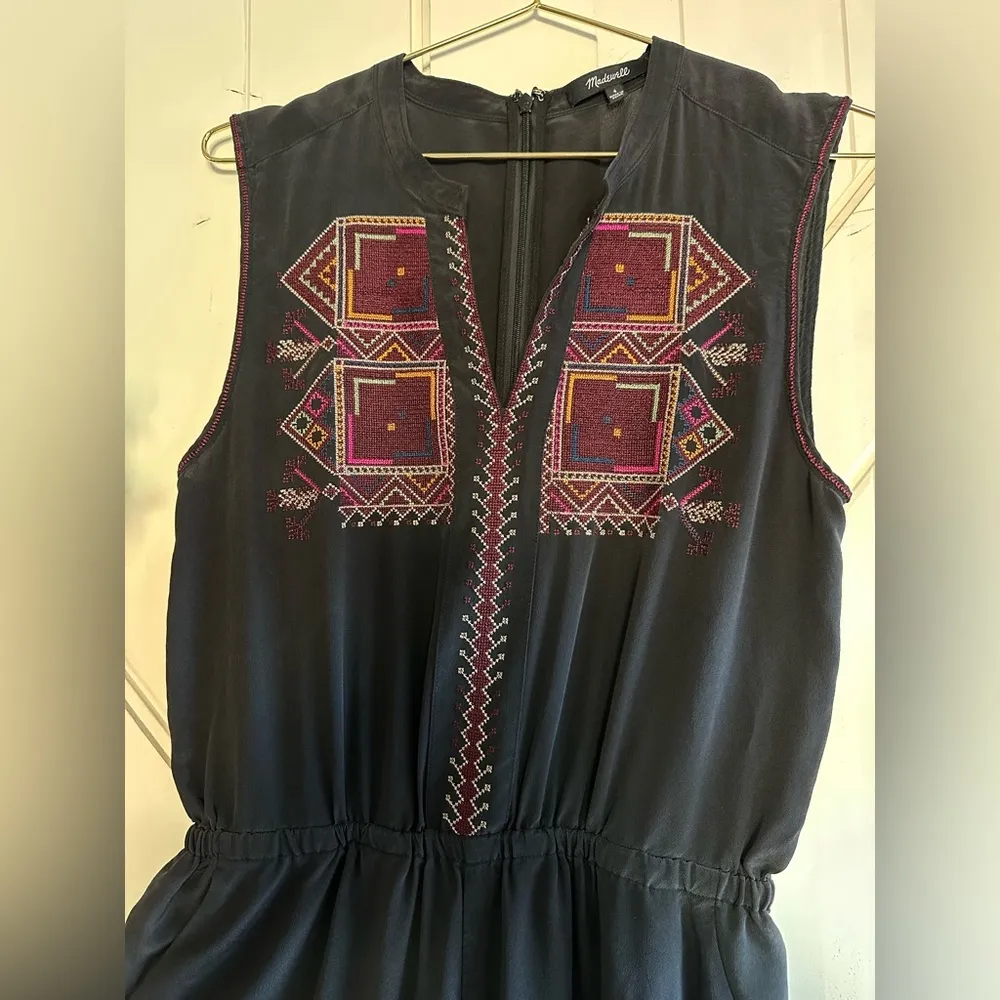 Madewell Folkway 100% Silk Embroidered Jumpsuit Size 4 - Image 6