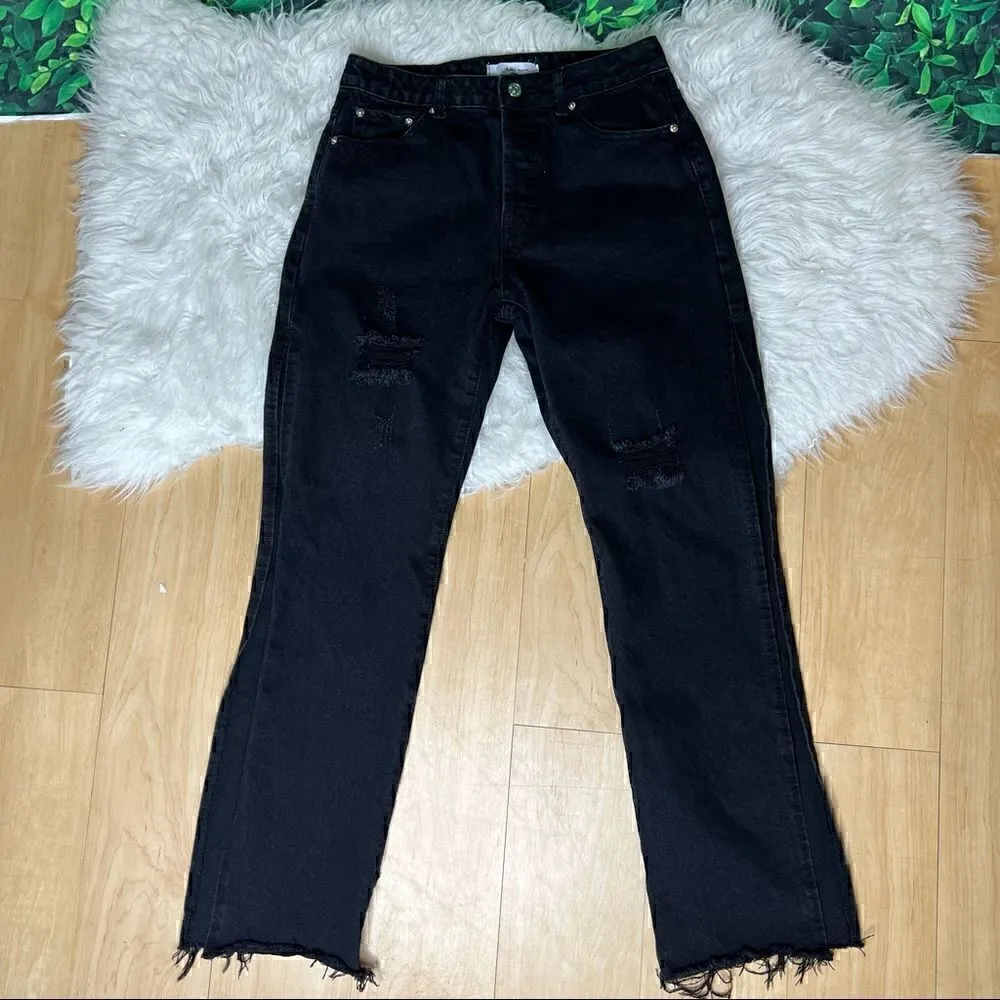 Anika black distressed casual modern streetwear style cutout sides jeans L Size L - Image 8