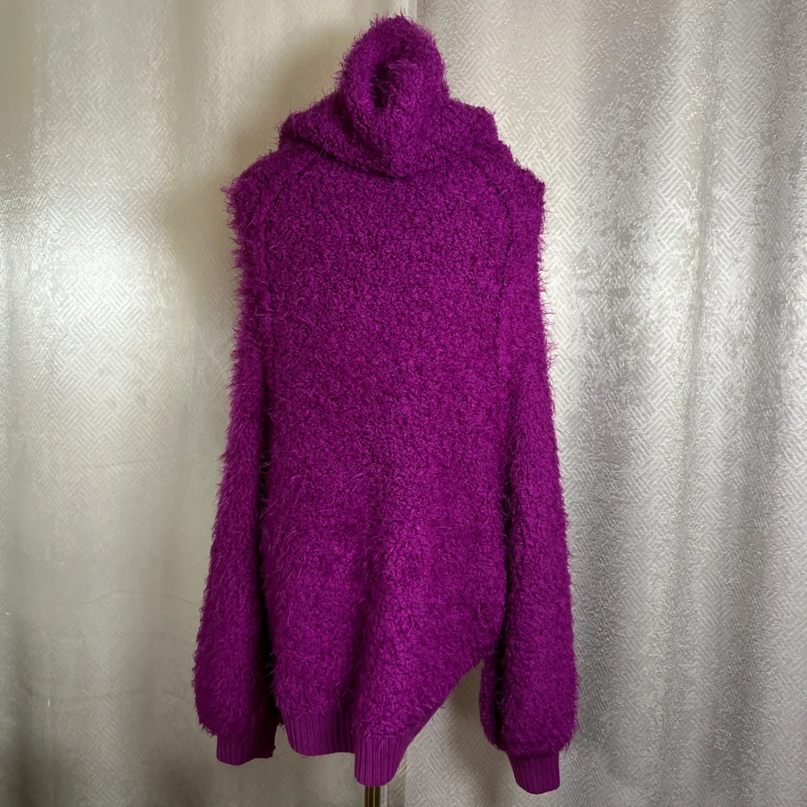Free People Women's Fuzzy Knit Zip Up Hoodie Purple Small S Sweater - Image 6