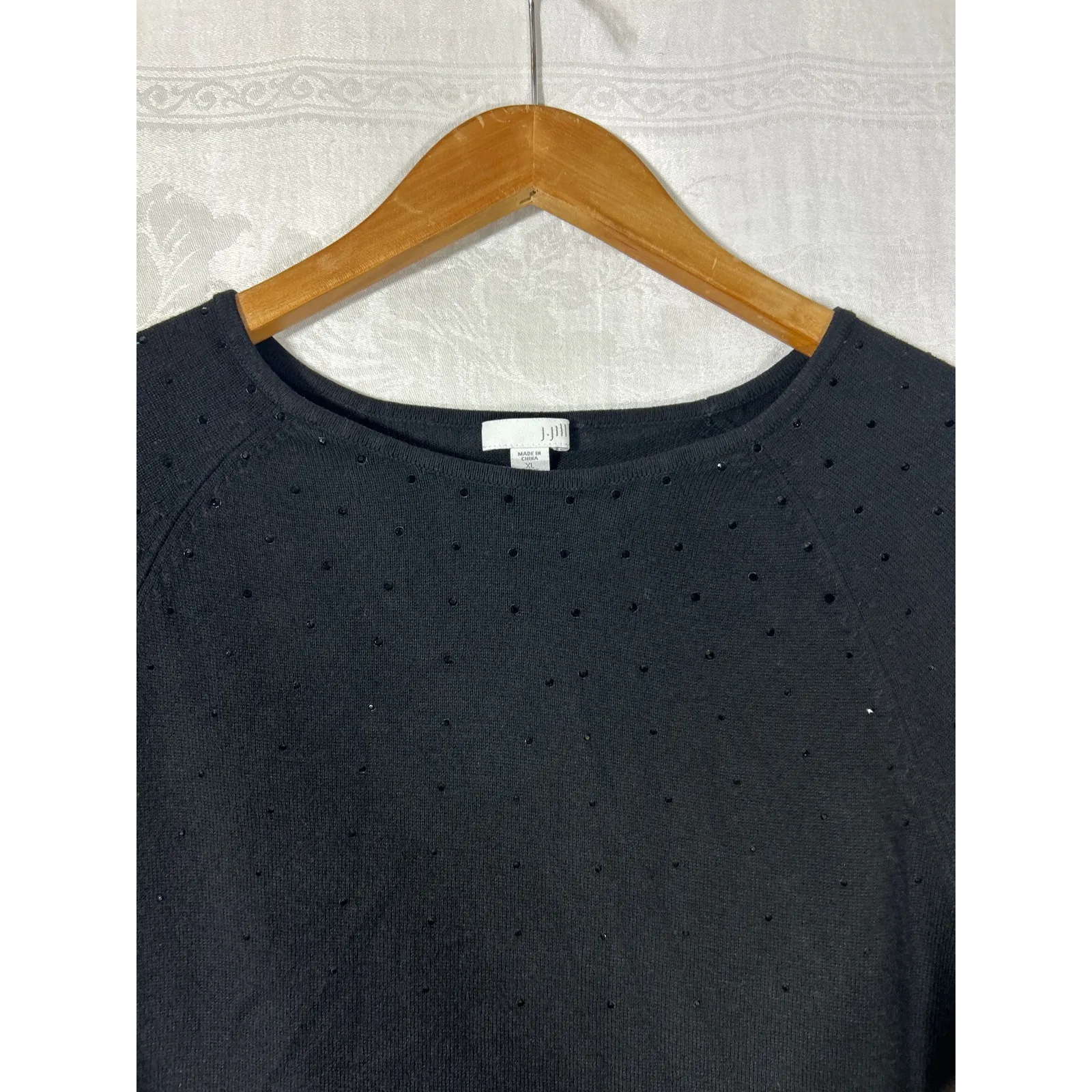 J Jill Sweater XL PETITE Black Studded Sparkle Wool Blend Long Raglan - Image 6