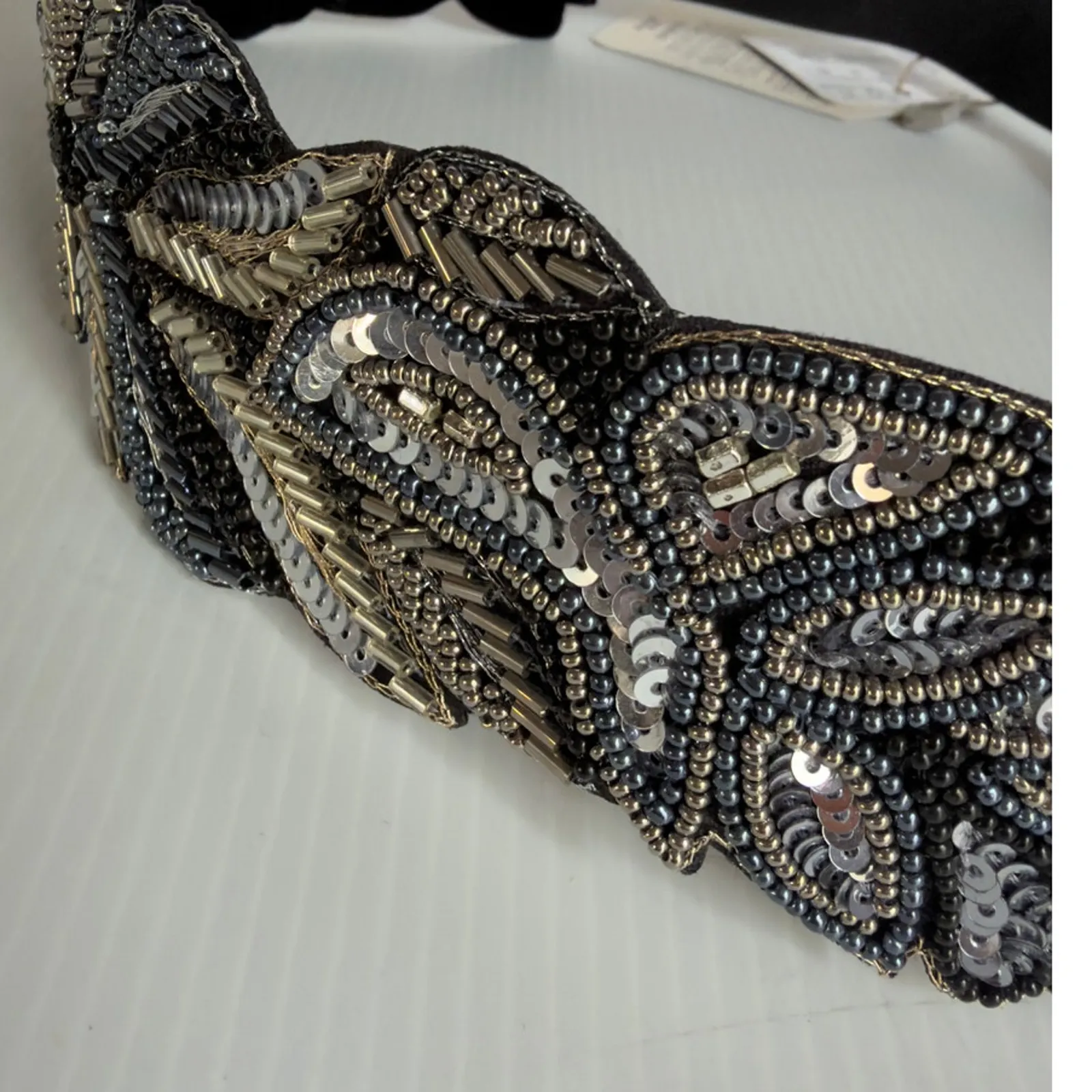 Silver Beaded Embroidered Boho Festival Floral Belt Elastic Waistband NWT - Image 4