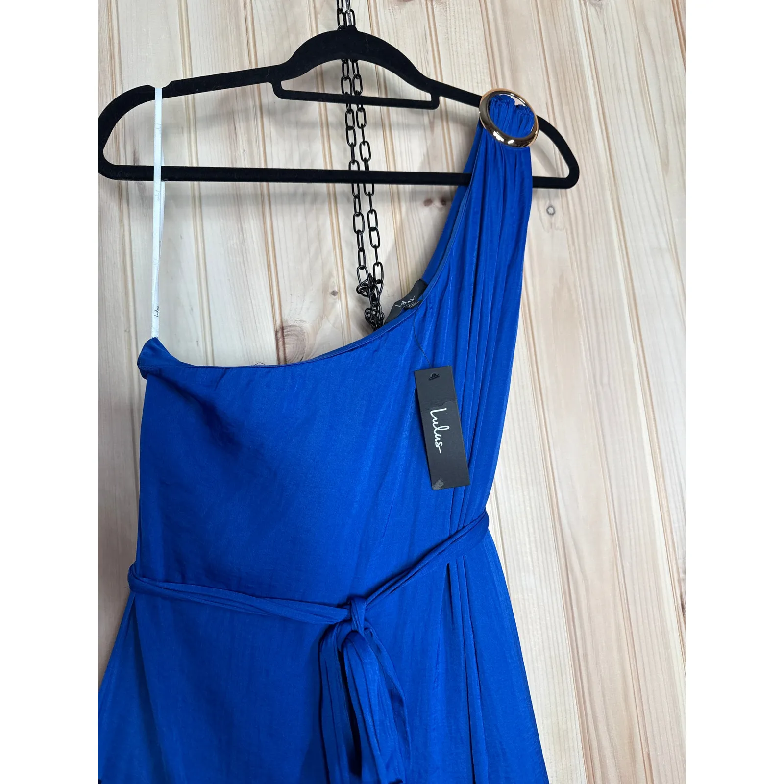 NWT Lulus Goddess Aura Cobalt Blue Satin One-Shoulder Maxi Dress Bridesmaid XXL - Image 5