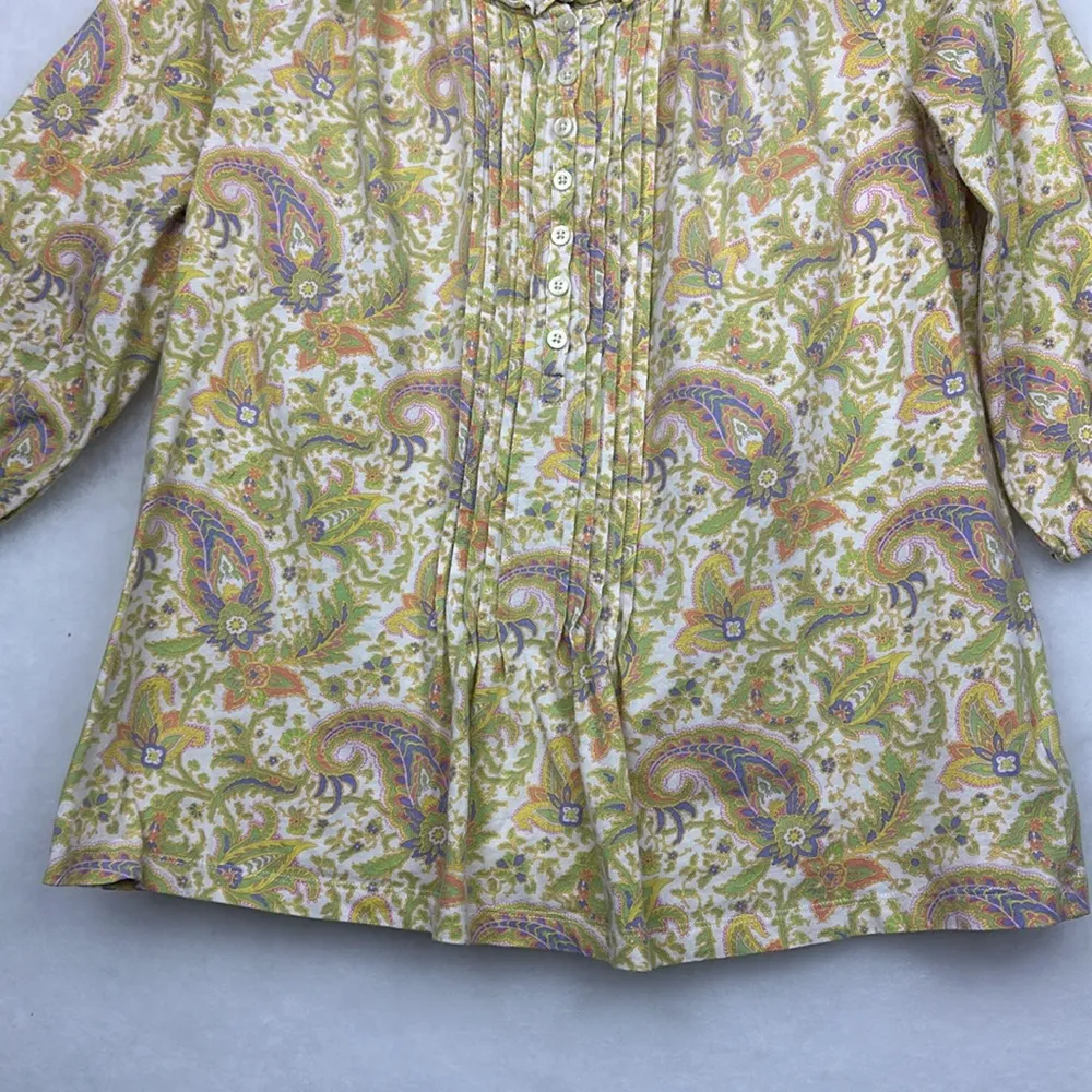 Ralph Lauren Cropped sleeves Paisley Print Bohemian Top Cotton Sz Large - Image 5
