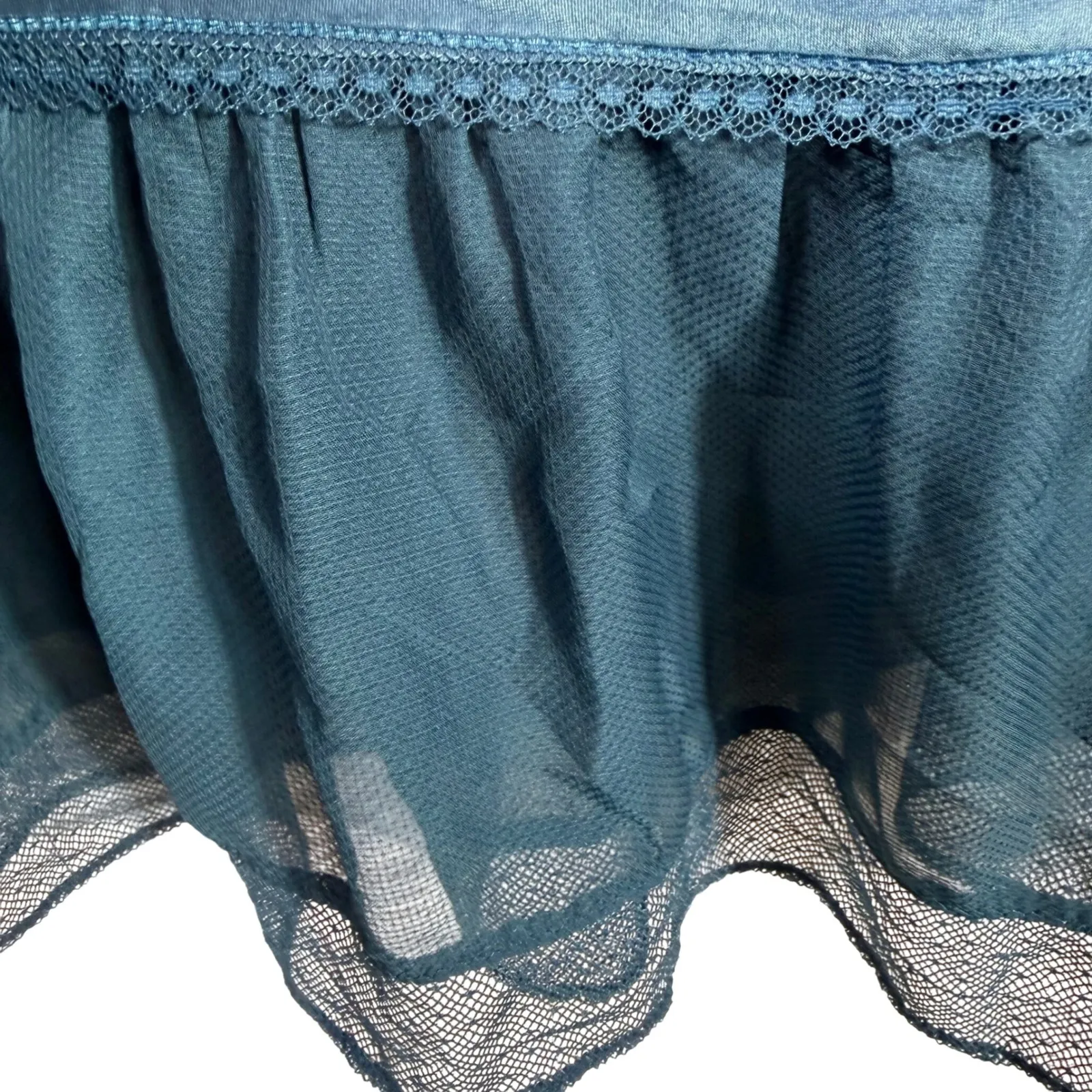 Victoria's Secret Angels Slip Dress Nightie S Teal Satin Lace Trim Ruffle Hem - Image 4