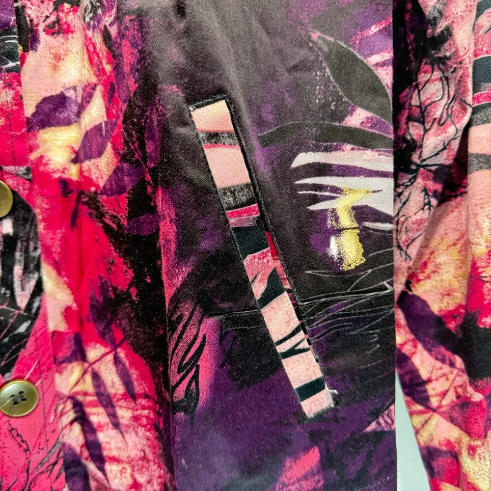 Chico’s Additions Colorful Metallic Leaf Print Lightweight Long Sleeve Jacket - Image 3