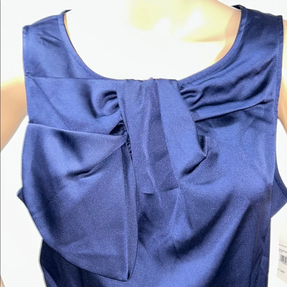 NY Collection Blue Tie Front Bib Collar Blouse - Image 2
