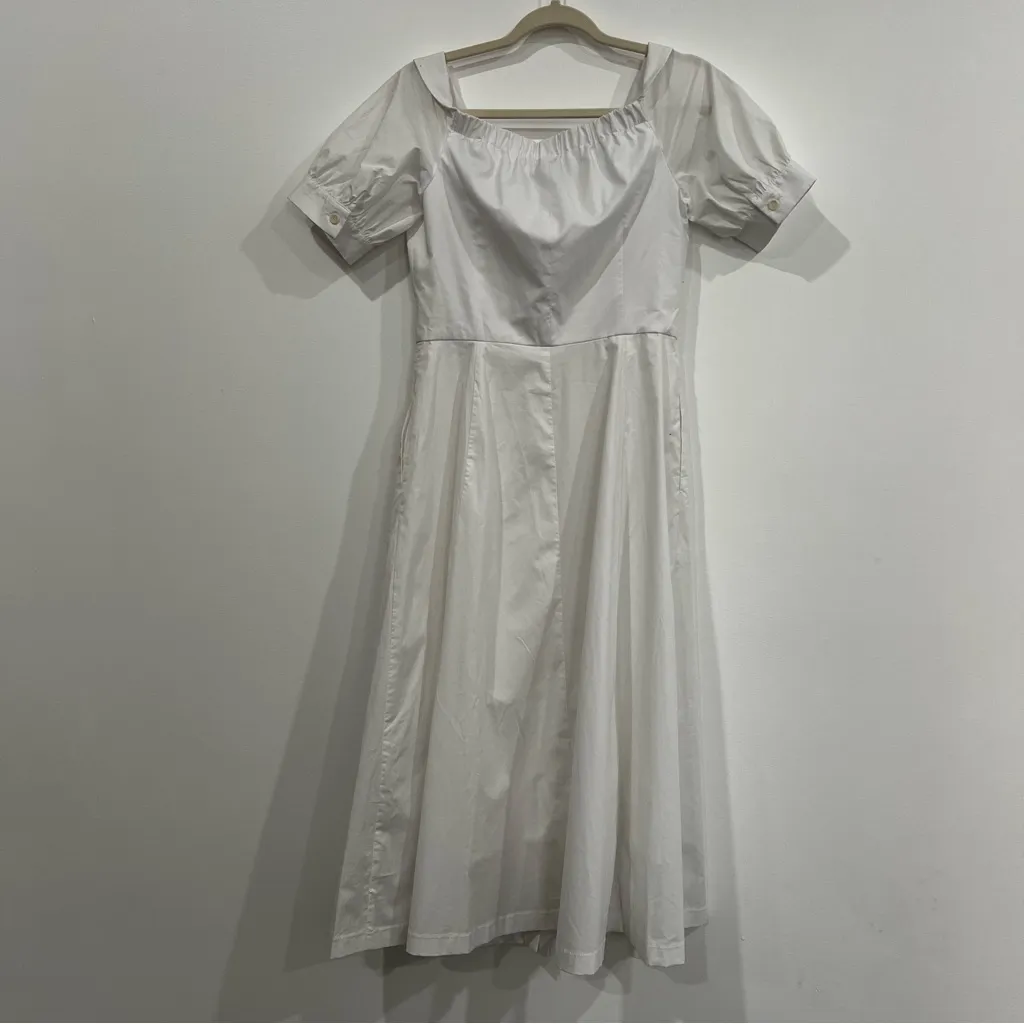 PEARL‎ by Lela Rose button front poplin dress with collar White Women’s SIZE 6 - Image 2