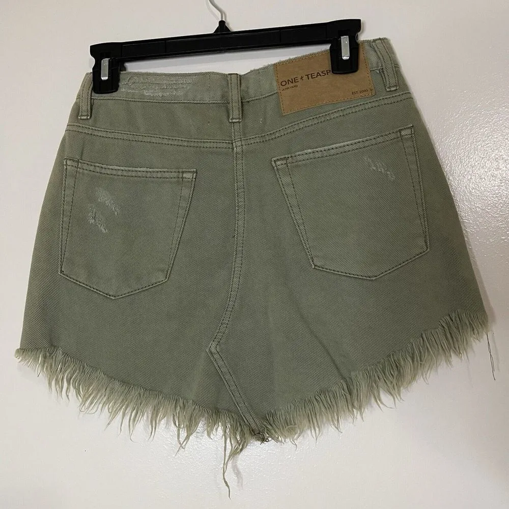 NEW! One Teaspoon Super Khaki Green Junkyard Relaxed Denim Mini Skirt US 0 $110 - Image 7