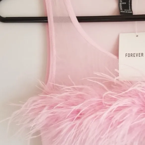 Forever 21 Pink Mesh Feathers Bodysuit, Size Small - Image 5