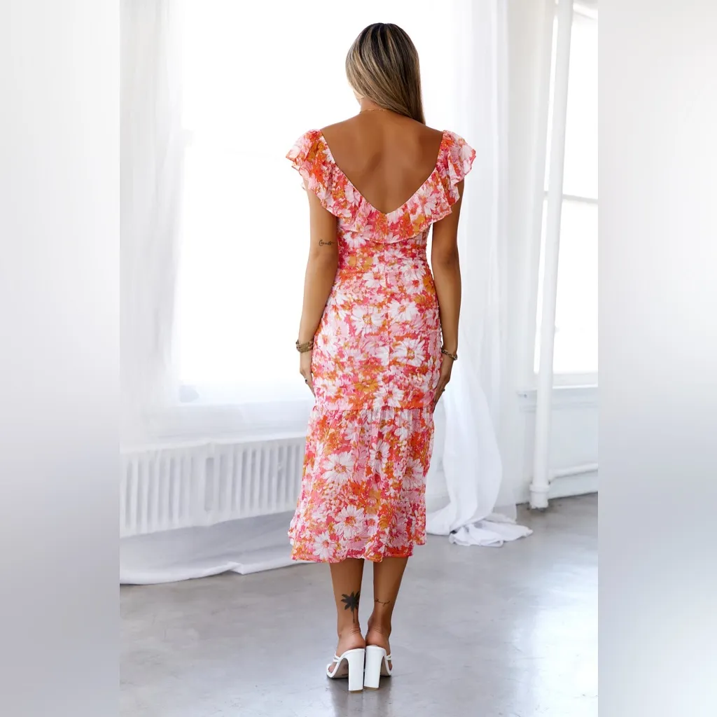 NEW Hello Molly Blooming Heights Sleeveless Midi Dress Floral Orange 4 Small - Image 4