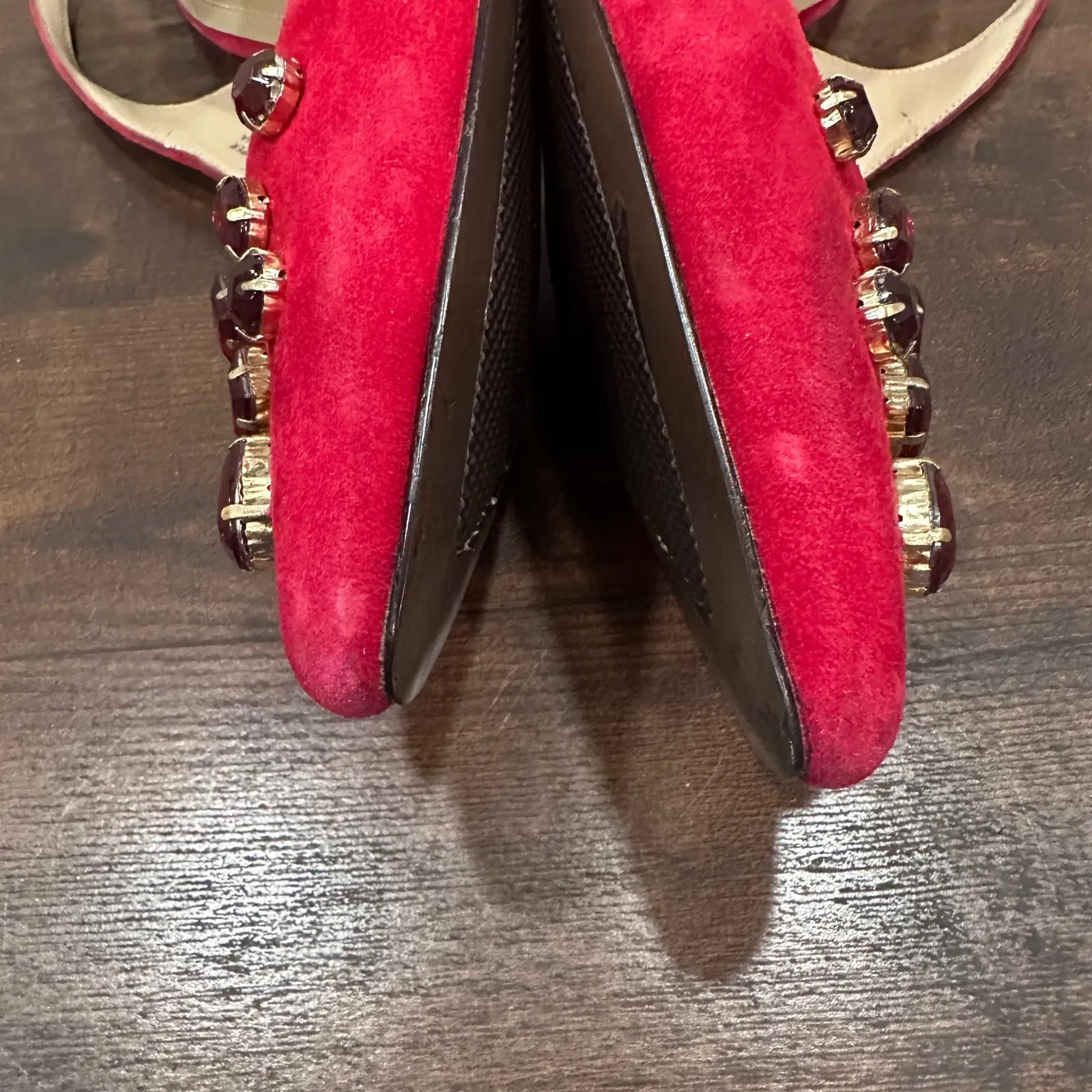 Ellen Tracy Women Red Suede Embellished Slingback Heels Pumps Size 7.5 - Image 6
