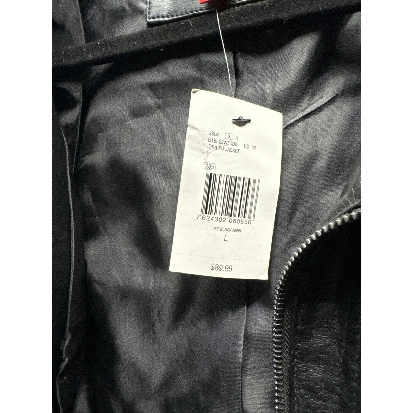 NEW Guess Women's Size Large Biker Jacket Black Faux Leather Zip Long Sleeve - Image 12