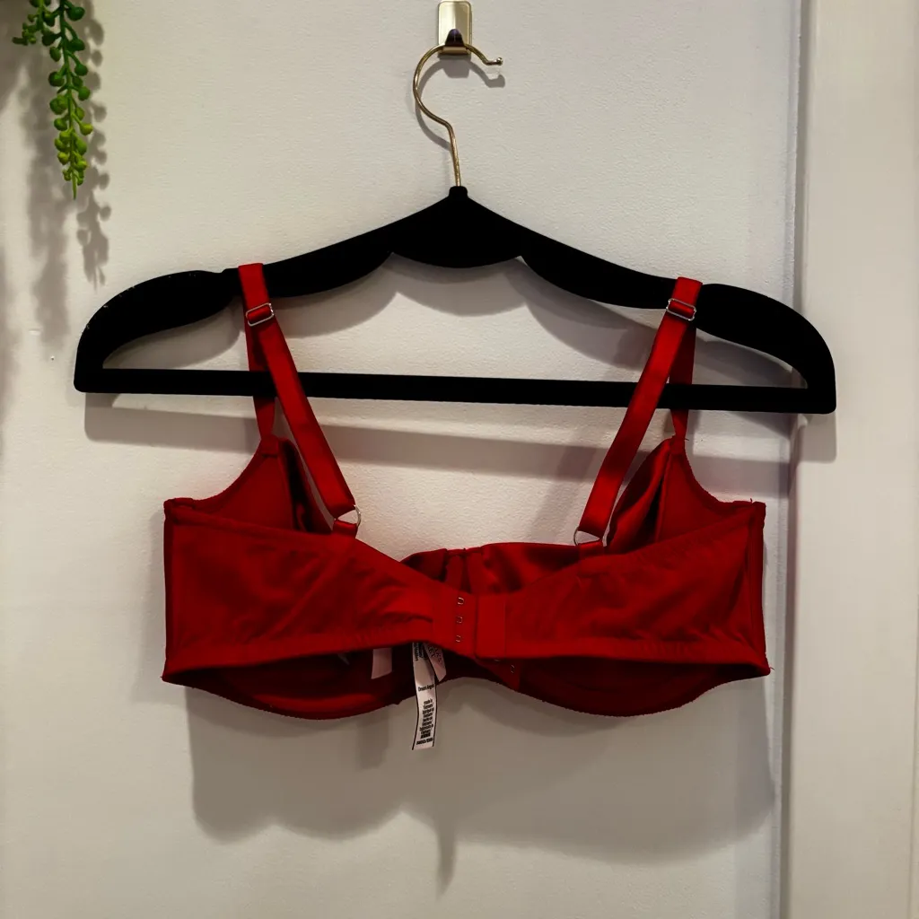 Victoria's Secret Dream Angels Cherry Red Satin Bow Underwire Bra Size 38DD - Image 4