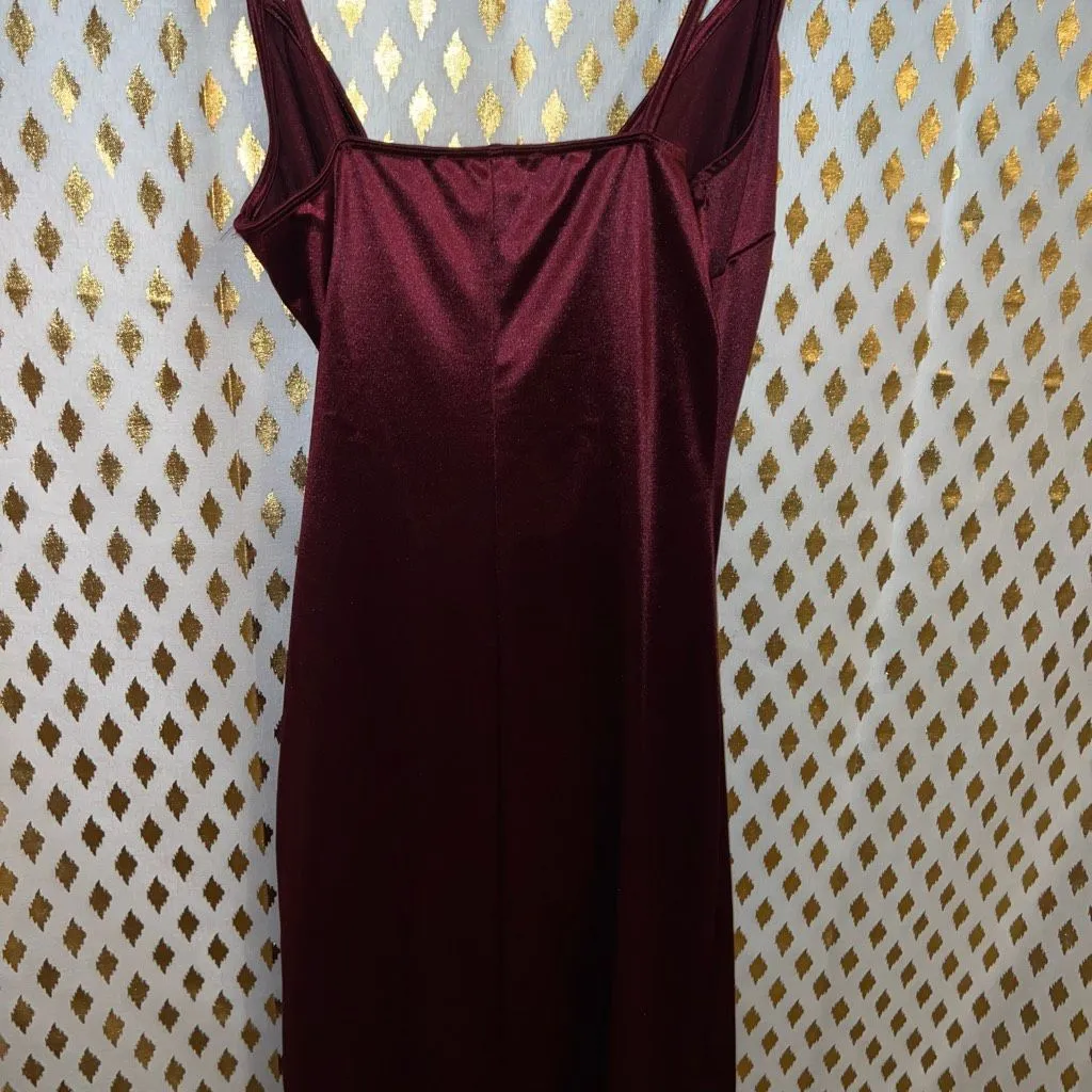 Red satin stretchy wrap dress long dress with slit formal spicy size L - Image 5
