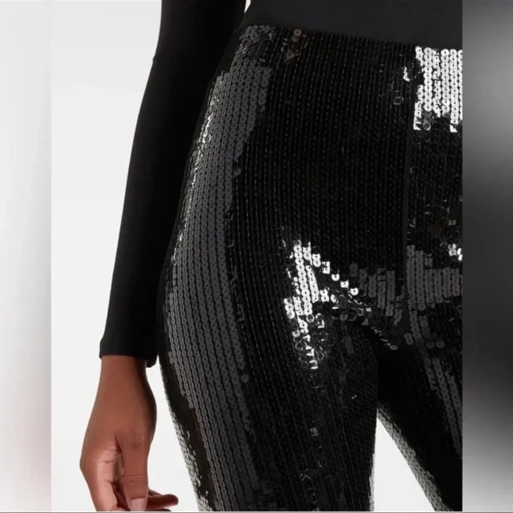 Vintage Avenue Montaigne Glamorous Black Sequin Cassis Leggings Size 4 Small S - Image 2