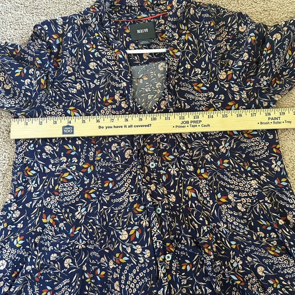 Maeve Anthropologie Floral Flowy Boho Button Up Tie Neck Blouse Top Size X-Small - Image 9