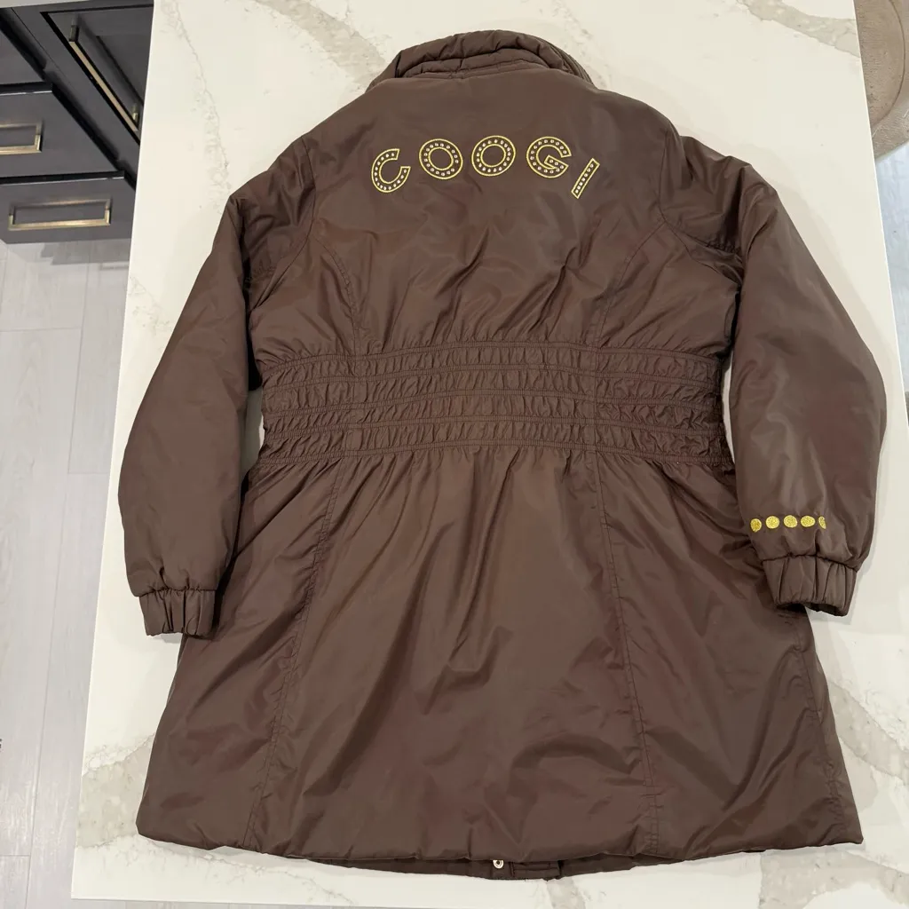 Vintage COOGI Long Puffer Coat Cinch Waist Women’s 2X Brown/Gold Large Back Logo - Image 12