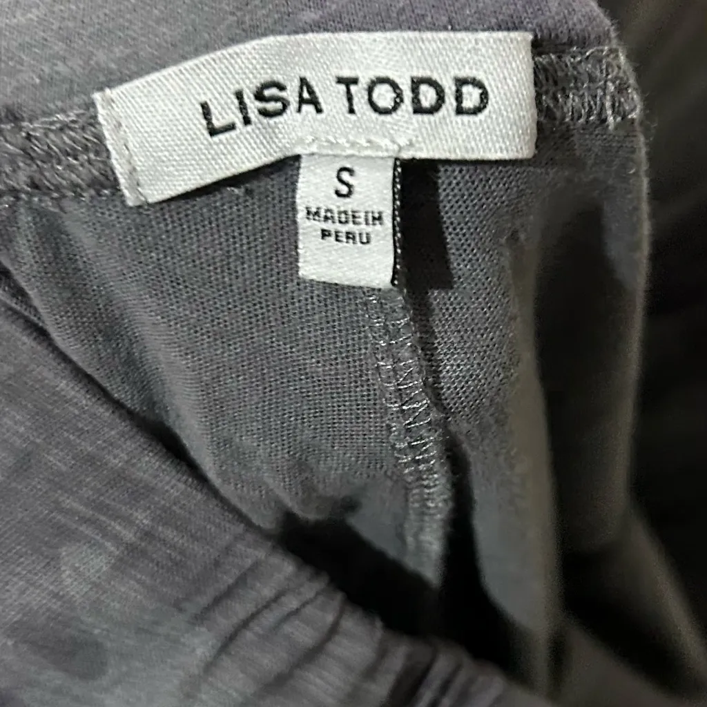 Lisa Todd Camo Chillin Mock Fly Pants Size XL Wide Leg Lounge Cotton $140 Gray - Image 4