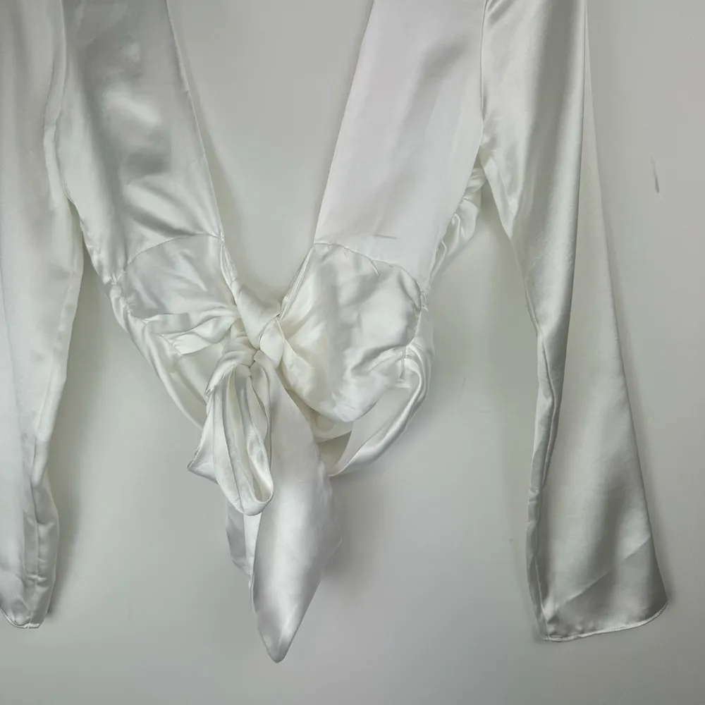 NWT Zara Open Back Satin Effect Top Sz Small White Tie in Back - Image 15