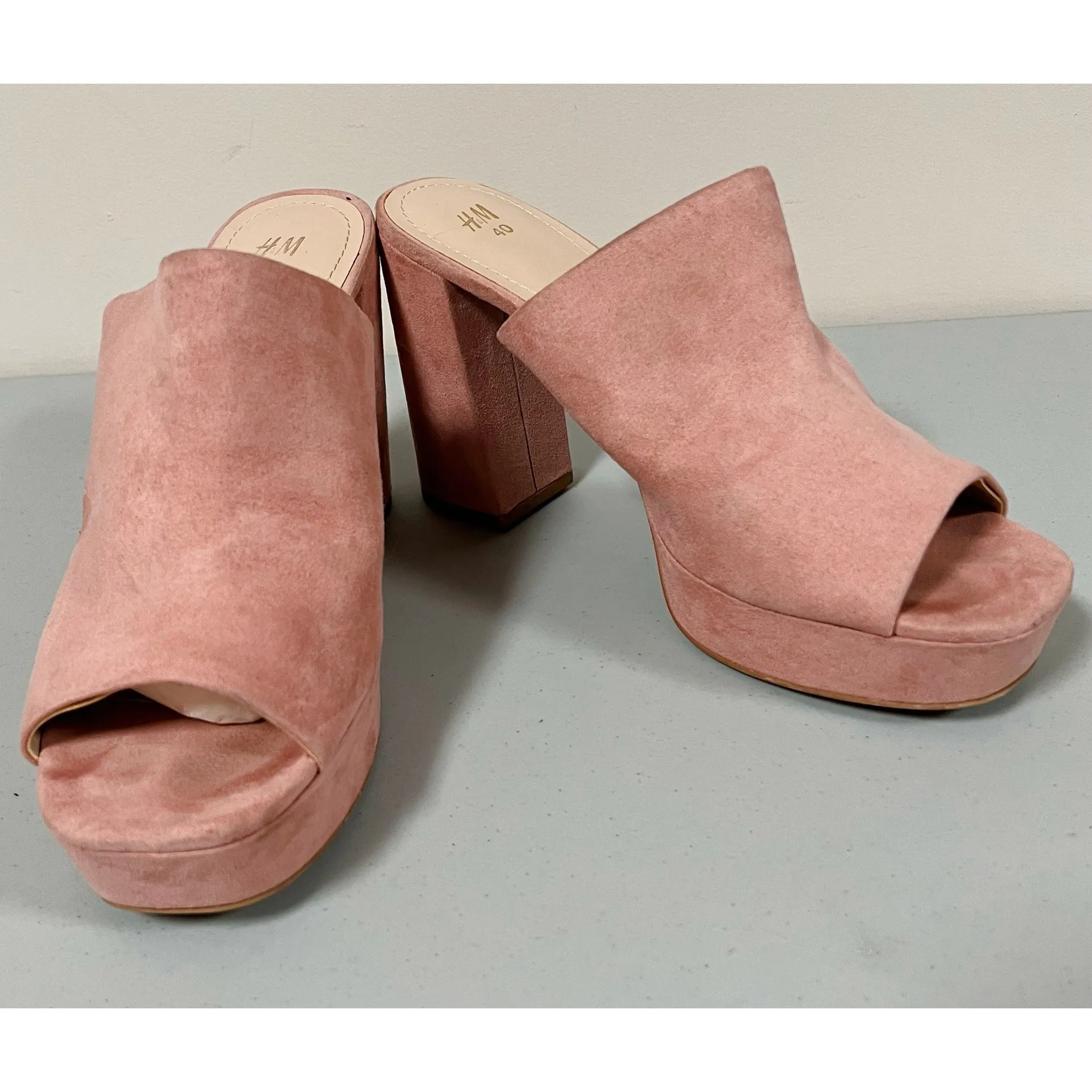 Pink Pastel Suede Peep-Toe Open-Toe Chunky Platform Heels Pumps Sandals Slides Shoes Size 9 🌷 - Image 4