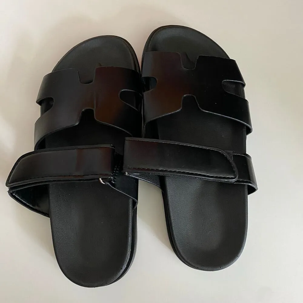 Black Slide Velcro Top Sandals Size 8 - Image 4