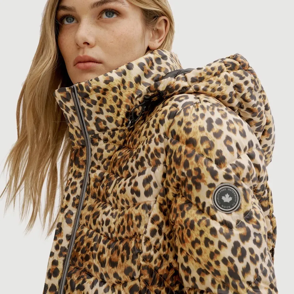 NWT Noize Vegan Claire Mid Length Puffer Coat Citrine Cheetah Size XS - Image 3
