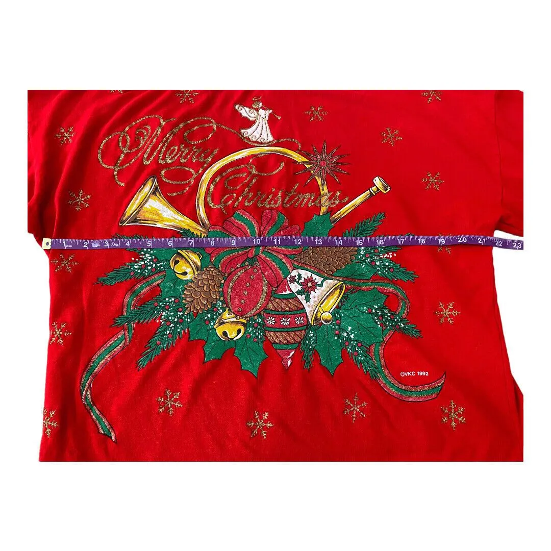 Vintage 90s Nut Cracker Christmas Graphic Gold Glitter Red Sweatshirt Size M Red Size M - Image 6