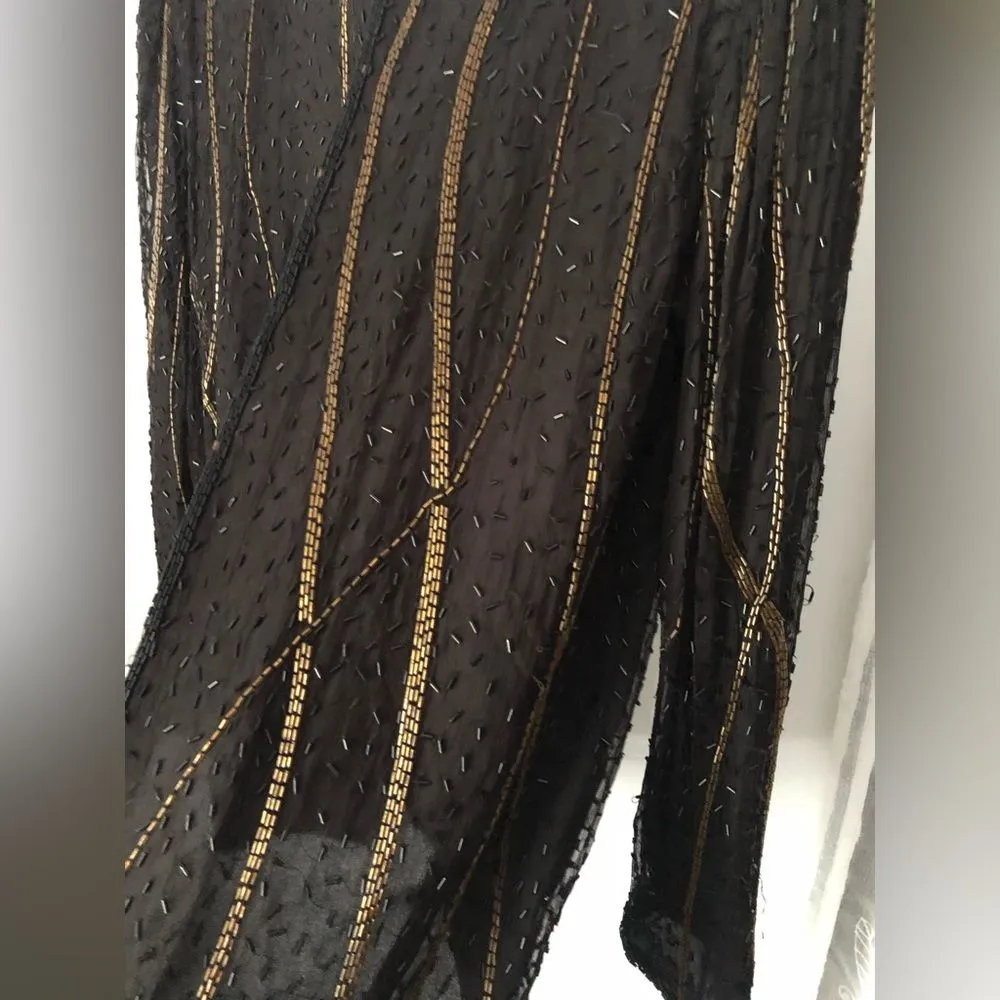 AMERICAN NIGHT Women's Vintage Beaded 100% natural Silk Evening Jacket XL 12 - Image 9