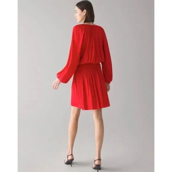 White House Black Market Drop Waist Blouson Dress in red,‎ size L - Image 3