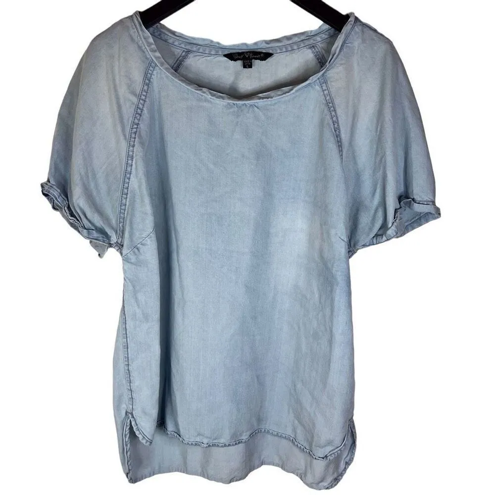 Velvet Heart Womens High Low Chambray Soft Distressed Top Size Large Boho Casual - Image 1