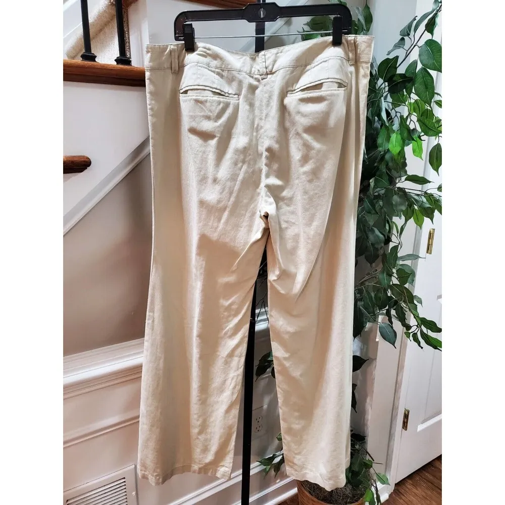 Newyork & Co. Women's Ivory Linen Mid Rise Pull On Wide Leg Dress Pant Size 14 - Image 7