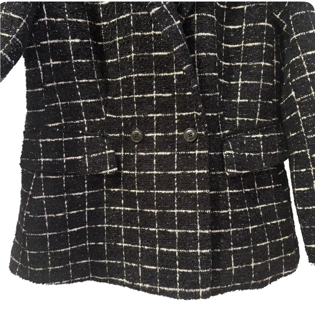 ON 34th Black White Tweed Double Breasted Blazer Jacket Women Size 6 Classic - Image 5