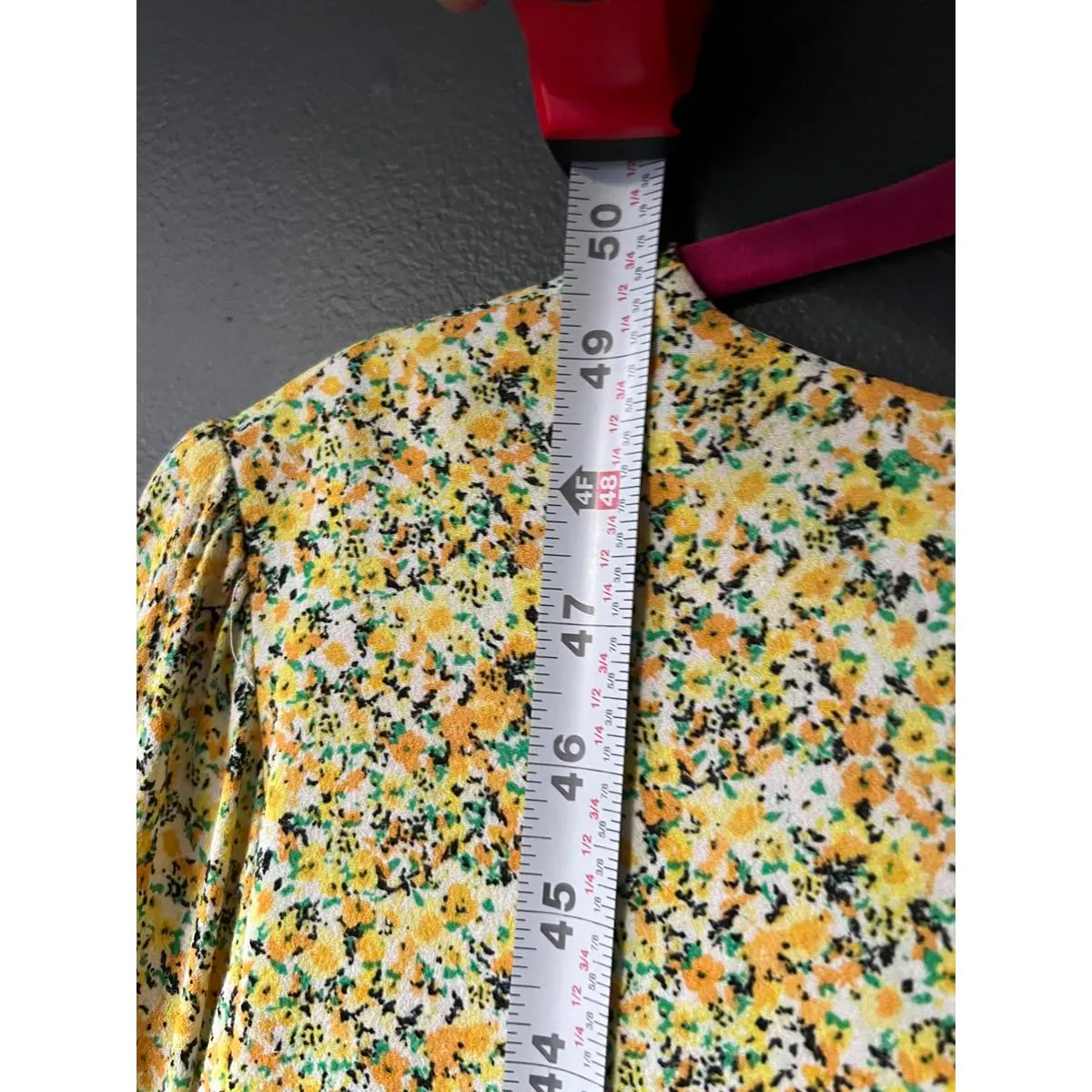 AFRM Long Sleeve Floral Midi Dress with Smocked Waist Yellow Size M - Image 9