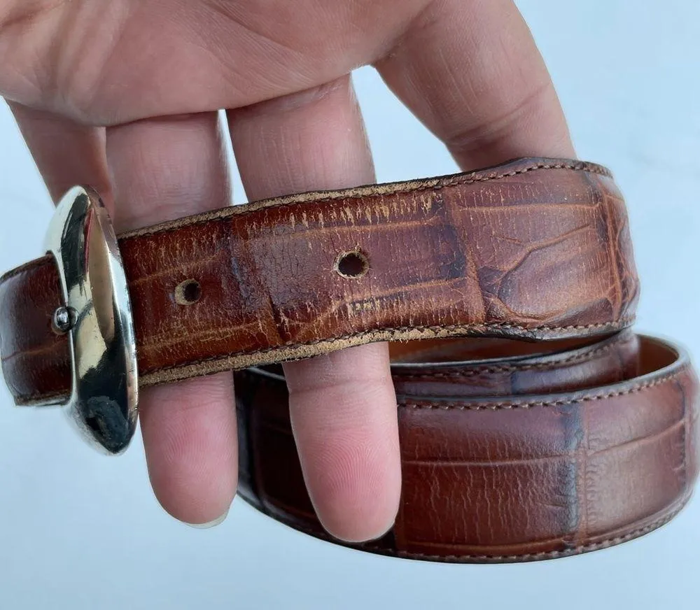 Brighton ONYX Belt Brown Leather Faux Gator Size 42 - Image 2