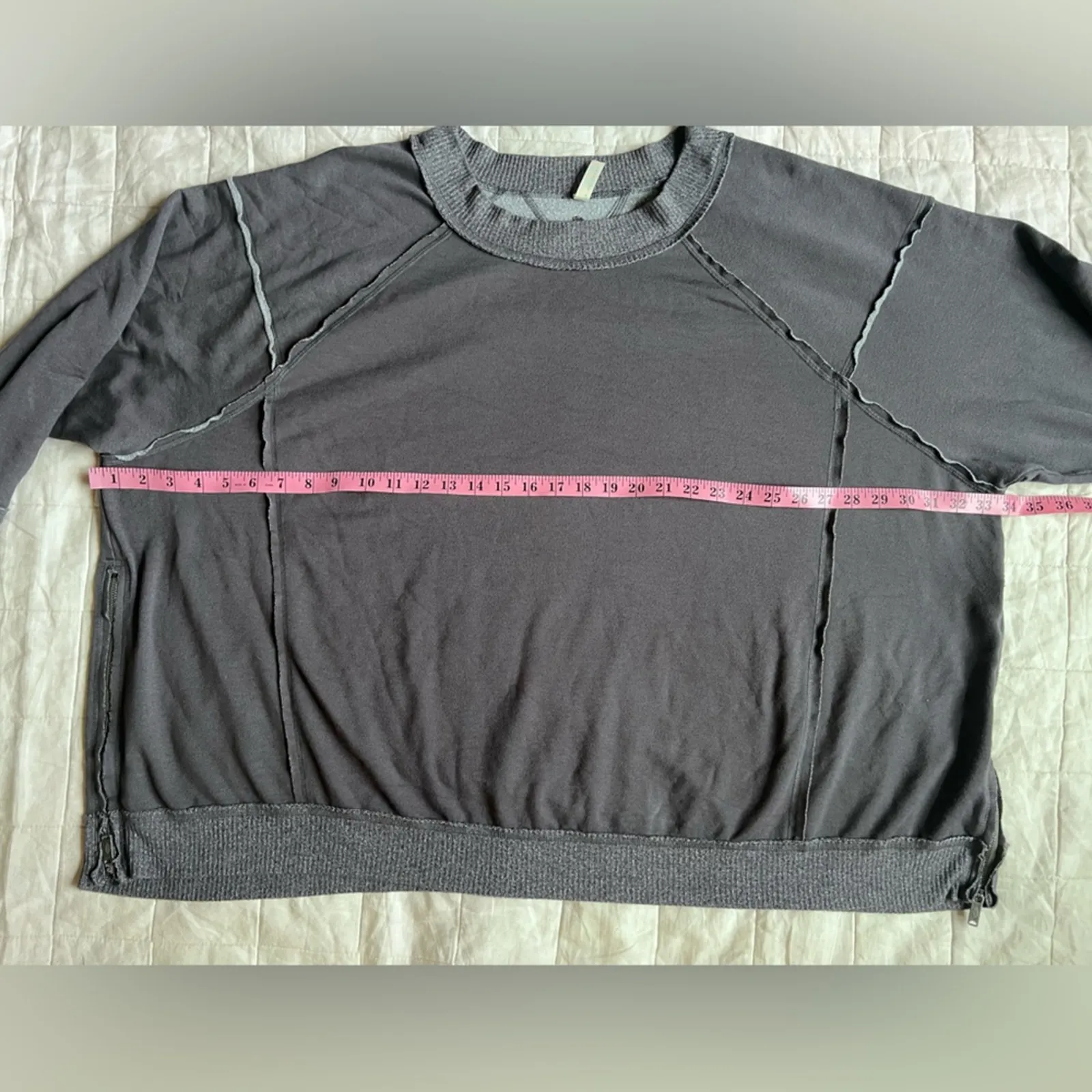 FP Movement Charcoal Exposed Hem Slouchy Oversized Sweatshirt Zippered Sides - Image 5