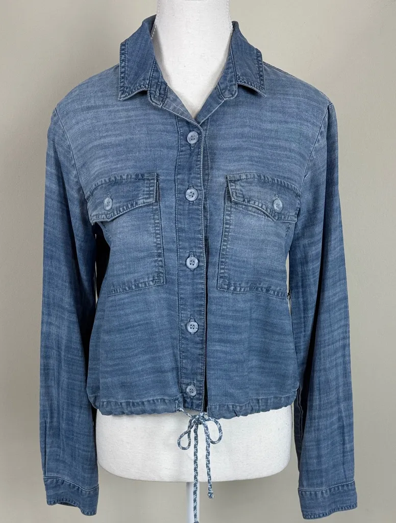 Bella Dahl Tencel Oversized Cropped Denim Shirt Jacket in Light Blue XS NWT - Image 1