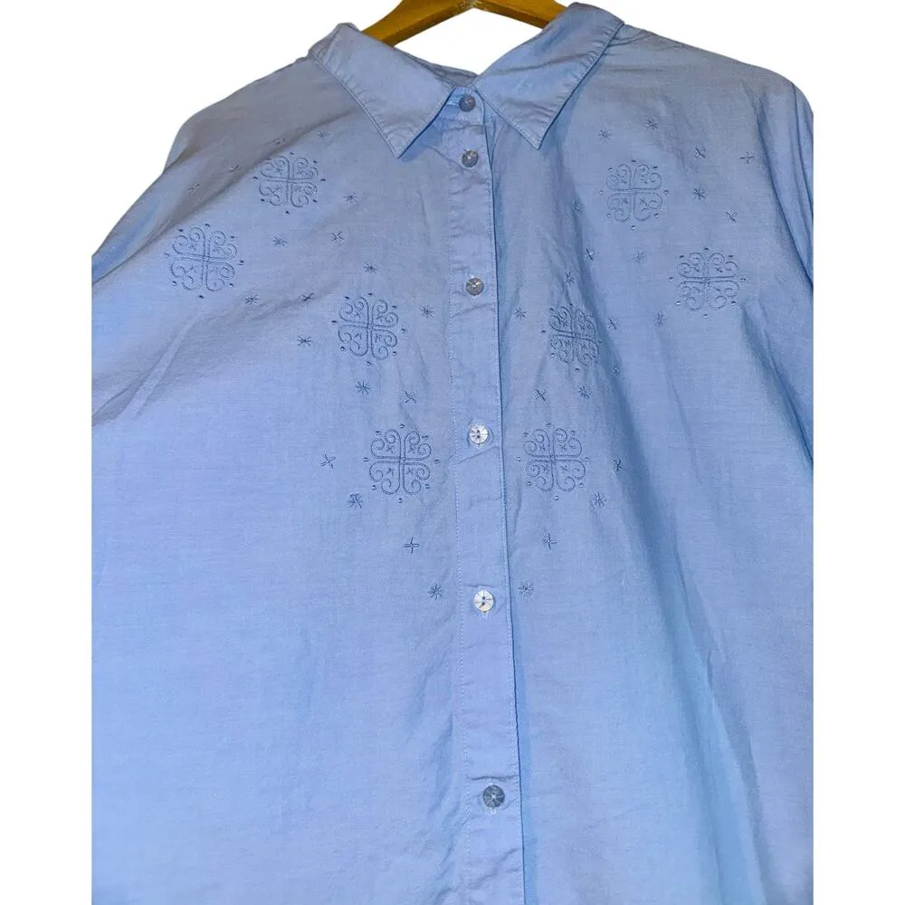 Vtg CST Sport Womens 30W Button Up Shirt Embroidered Snowflakes Winter Christmas Blue - Image 2