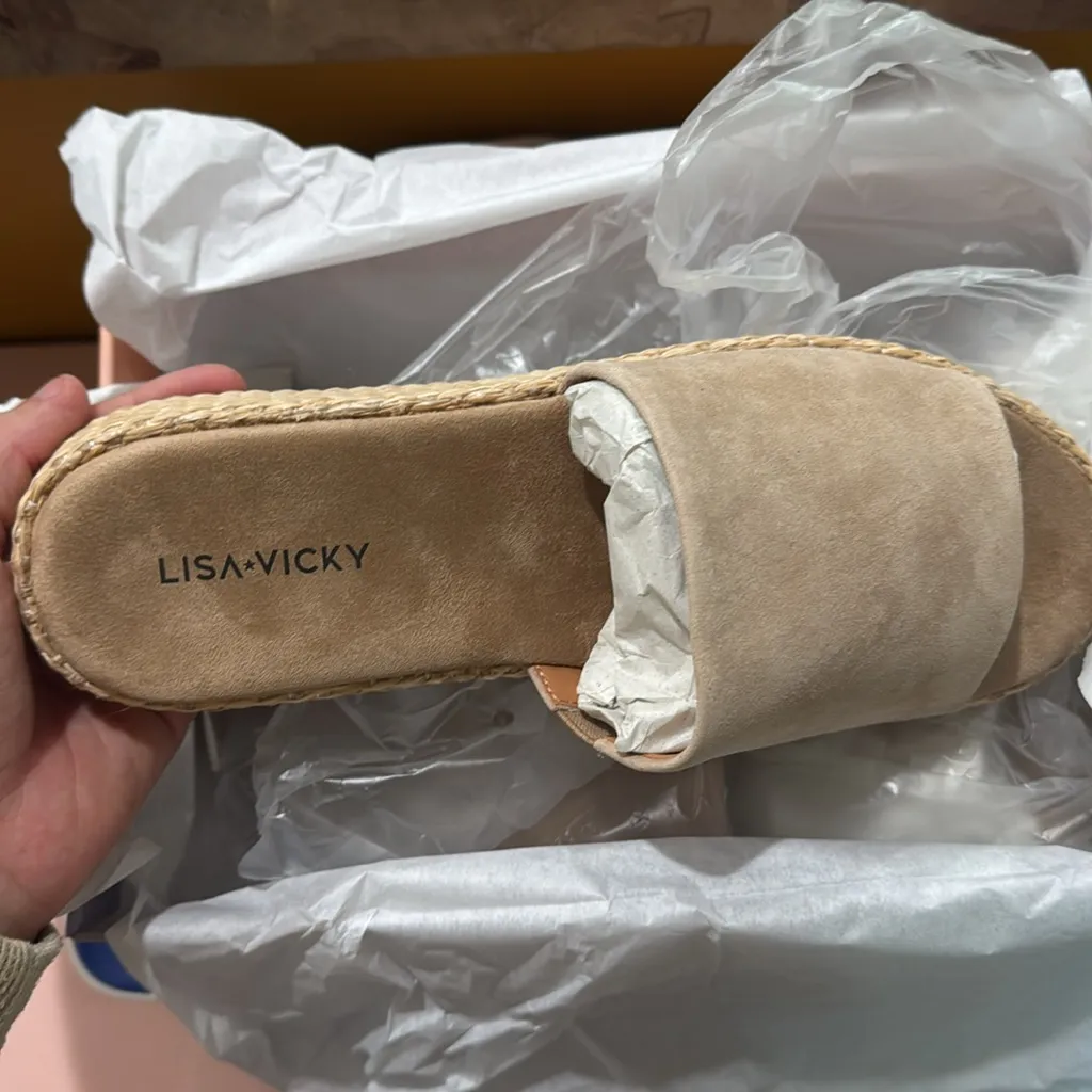 Lisa Vicky Smile Tan Camel Suede Rattan Woven Sandal Size 8M - Image 3