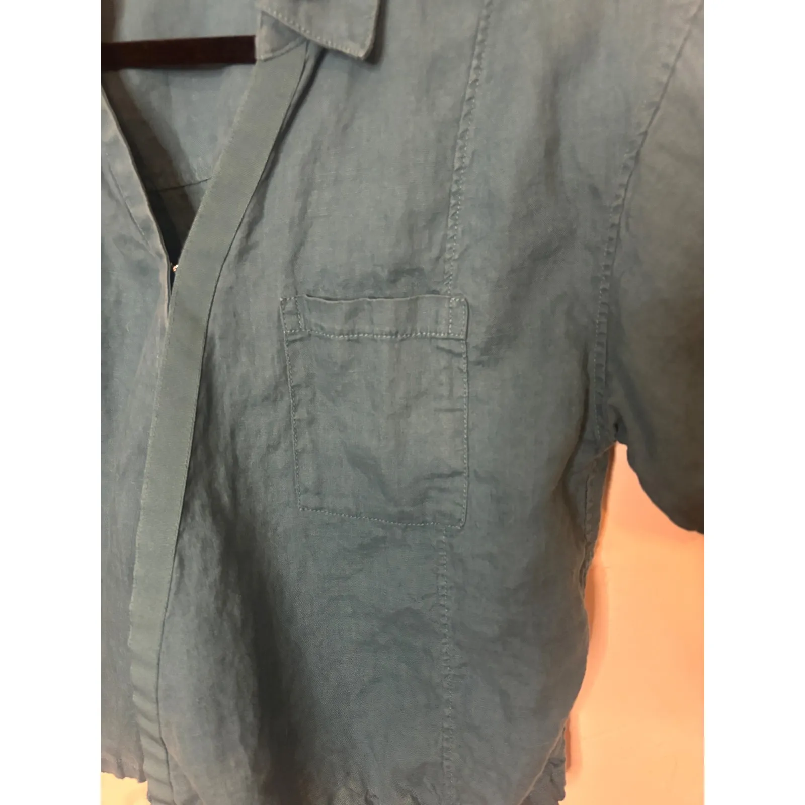 Athleta Playa Tie Top Teal 100% Linen Collared Athletic Shirt Size Small - Image 4