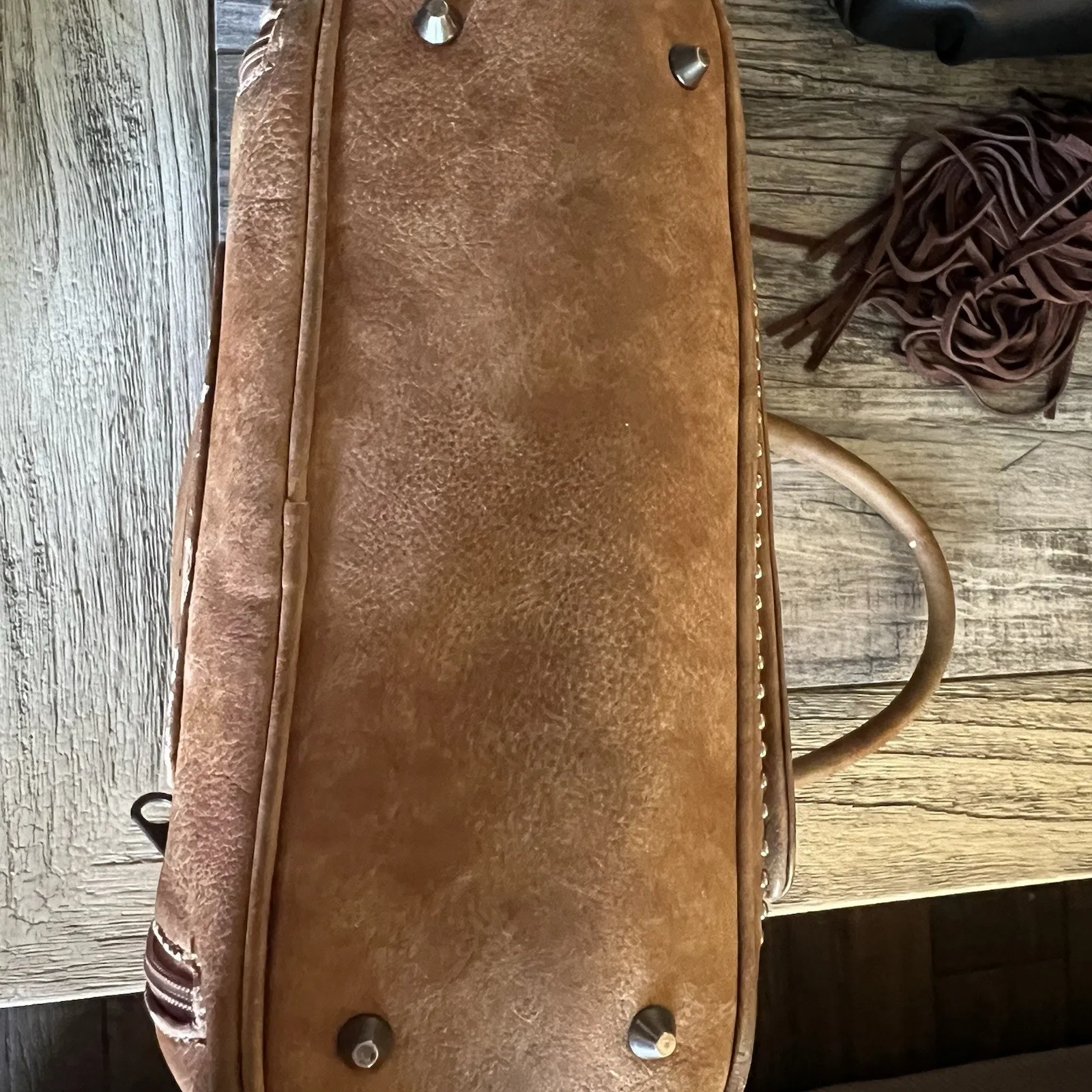 Montana West Western Boho Fringe Hand Bag Faux Leather Tan Choncho Medallion - Image 12