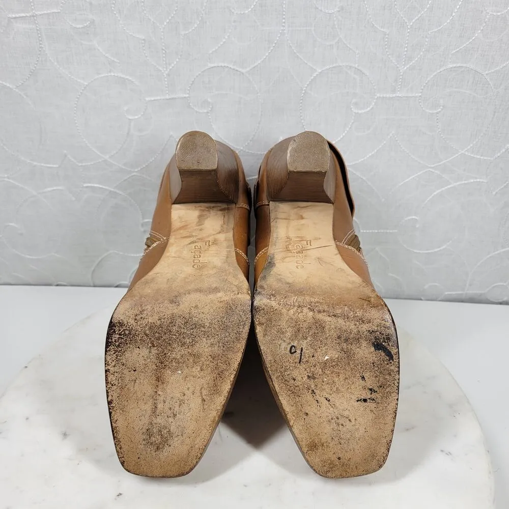 Facade Zena Ankle Boots Womens 10 Brown Leather Gathered Snap Platform Heeled Tan - Image 4