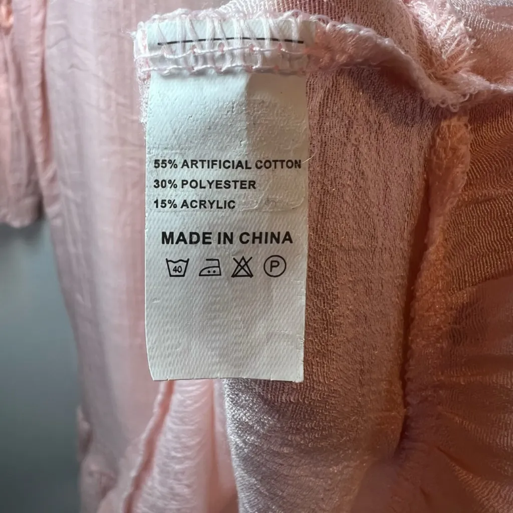 Pom Pom Crochet V-Neck Cover-Up Dress Swim Peach Open Tie Back Lightweight Large - Image 13