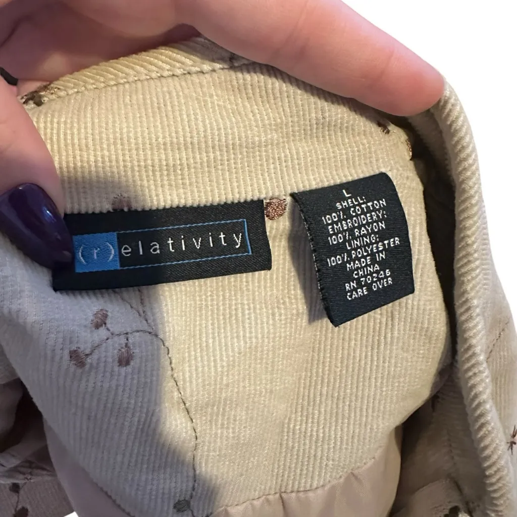 Relativity Cream Corduroy Jacket with Floral Details - Image 5